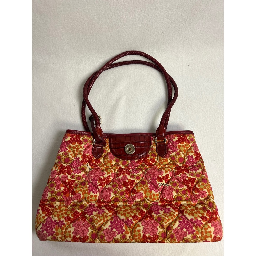 Boho Cottagecore Brighton Womens Large Red Floral Quilted Heart Tote Bag